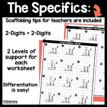 2 Digit Addition On Graph Paper Worksheets By Caffeine Queen Teacher