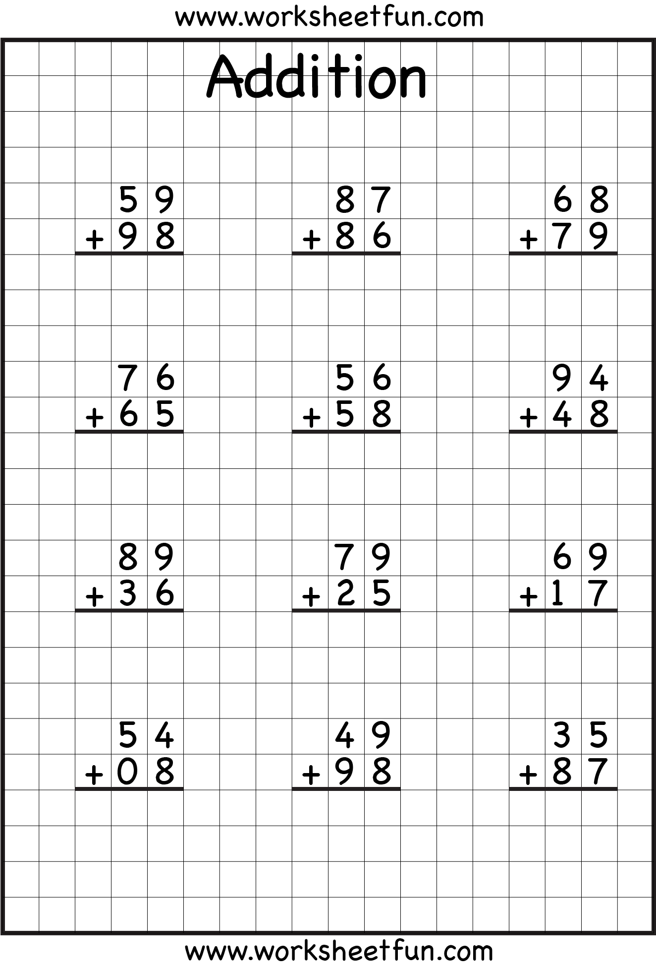 Free Printable Double Digit Addition With Regrouping On Graph Paper