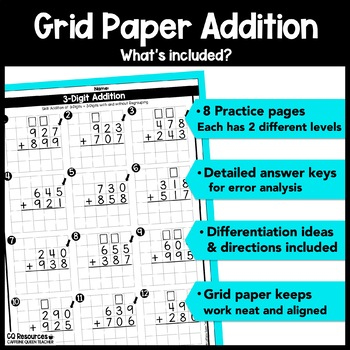3 Digit Addition On Graph Paper Worksheets For Intervention TpT