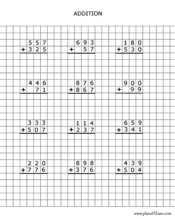 Graph Paper Addition 3 Digits Genius777 PRINTABLES