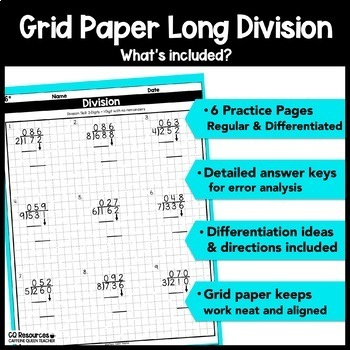 Long Division On Graph Paper 3 Digits By 1 Digit No Remainders TpT