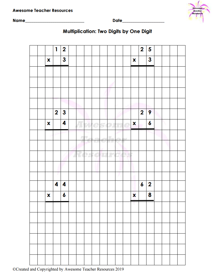 Double Digit Multiplication Printable With Graph Paper Lines