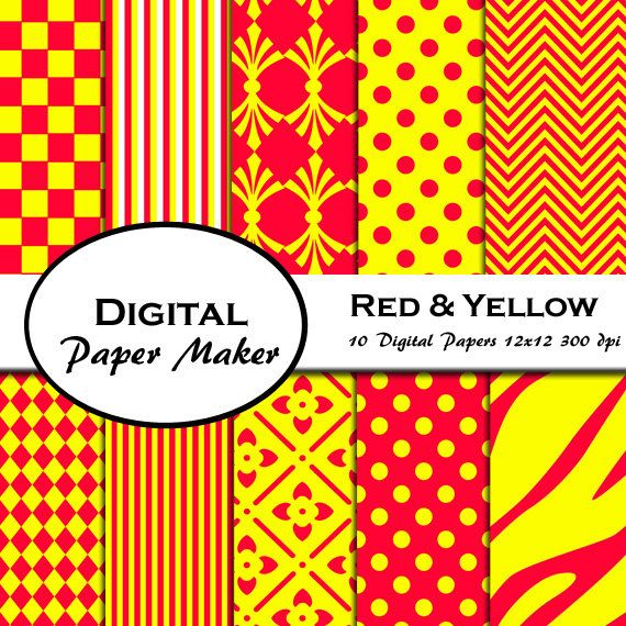 Red And Yellow Digital Paper Designs That Can Be Used For Etsy 