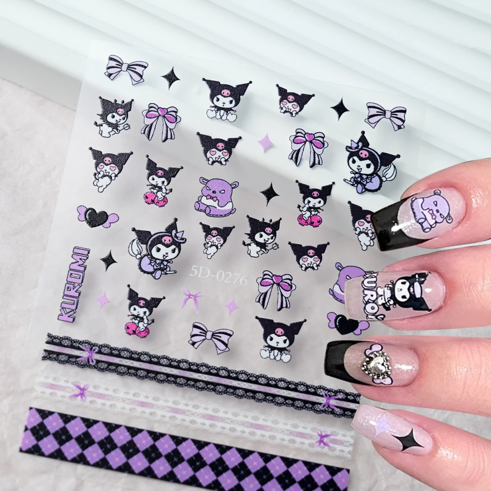1 Sheet Sanrio Nail Stickers Cute Cartoon Kuromi Hello Kitty My Melody Cinnamoroll 3D Nail Decals Press On Nails Nail Decoration AliExpress