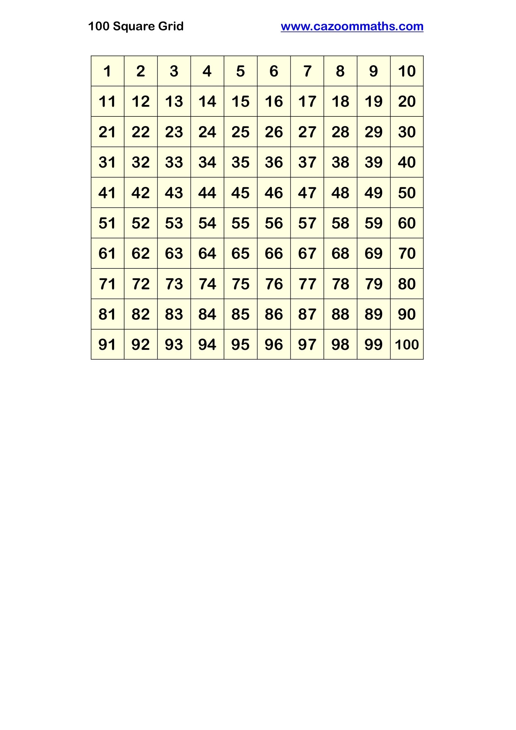 100 square grid free teaching resources
