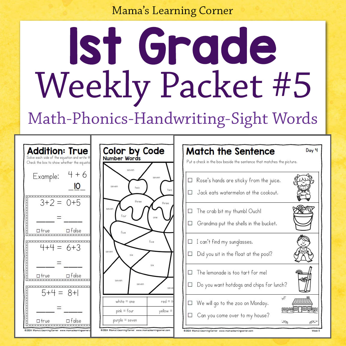 1st Grade Weekly Worksheet Packet 5 Mamas Learning Corner