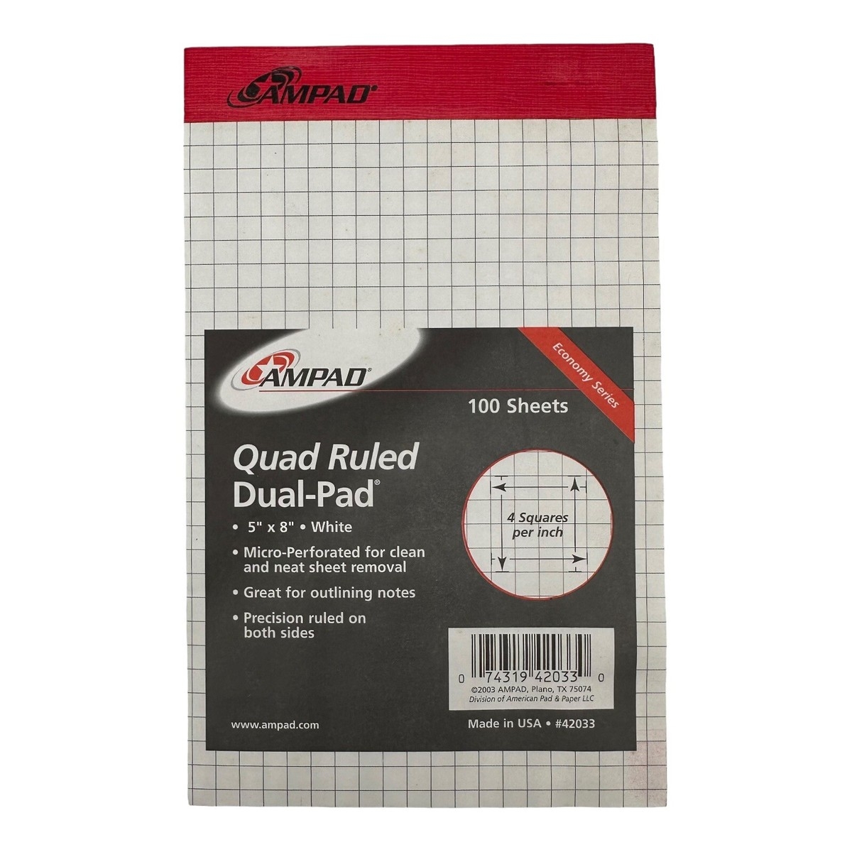 2003 Ampad Quad Ruled Dual Graph Pad 5 X 8 White 100 Sheets 42033 EBay