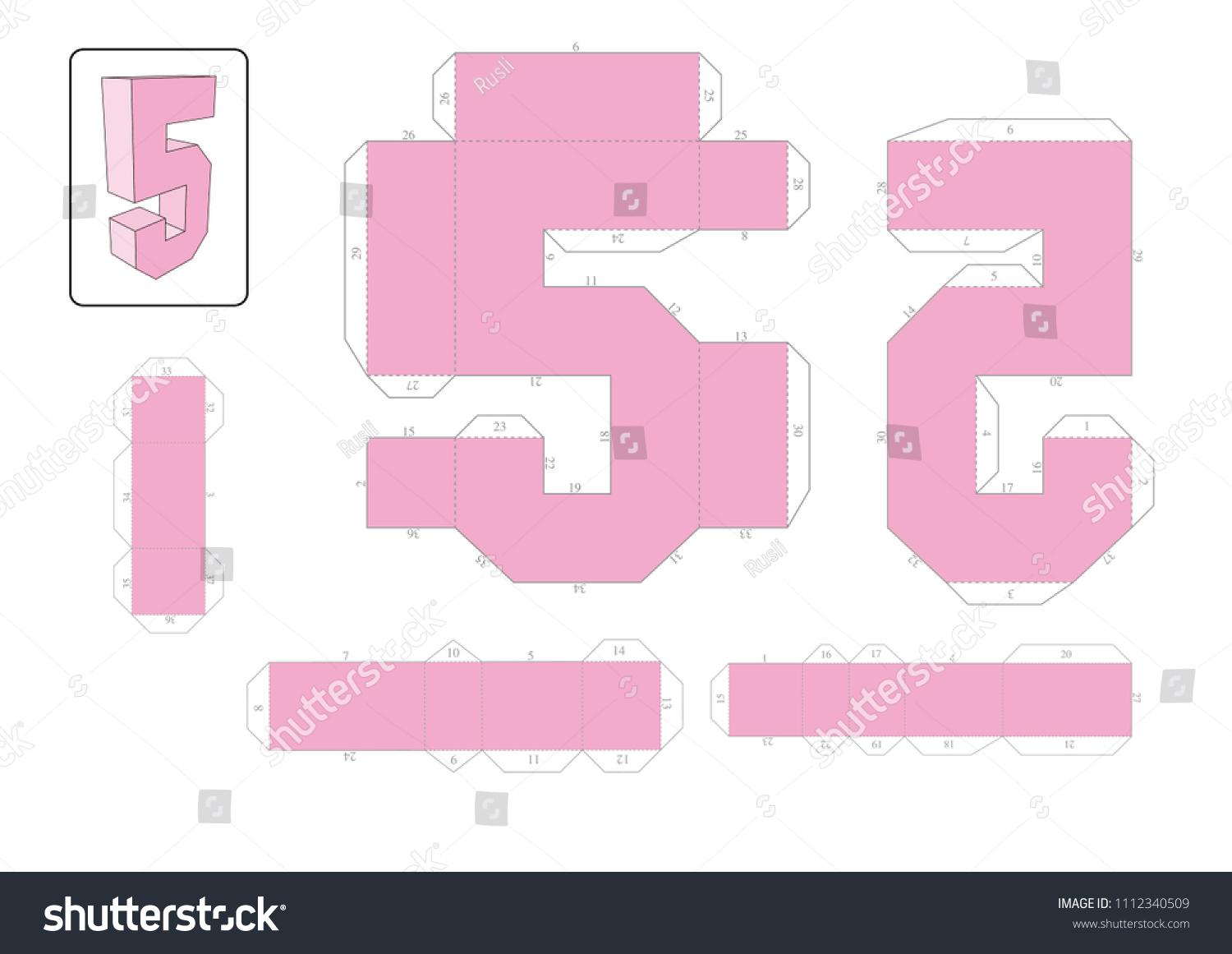 3d Numbers Paper Craft Model Template Stock Vector Royalty Free 1112340509 Shutterstock