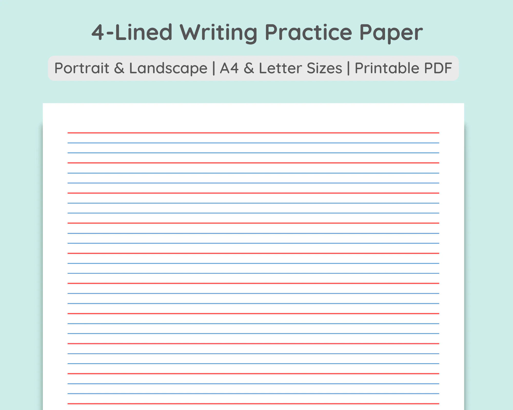 4 lined Writing Practice Paper Handwriting Penmanship Calligraphy Sheet Colored Grey Portrait Landscape A4 Letter PDF Download Etsy