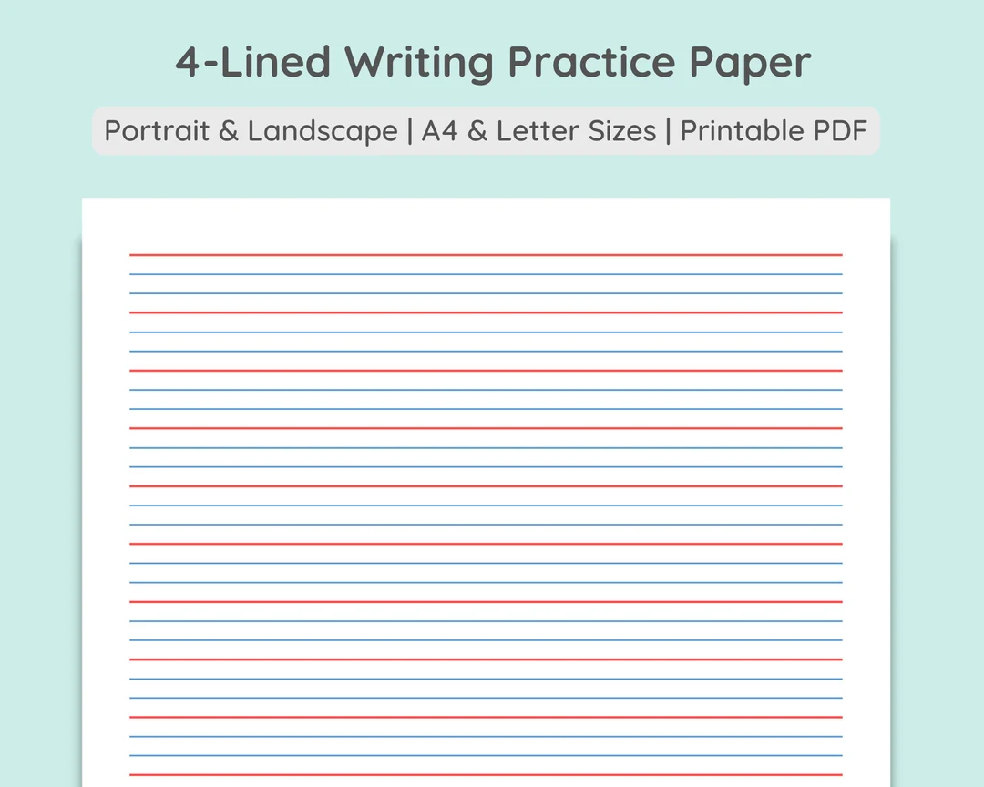 4 lined Writing Practice Paper Handwriting Penmanship Calligraphy Sheet Colored Grey Portrait Landscape A4 Letter PDF Download Etsy