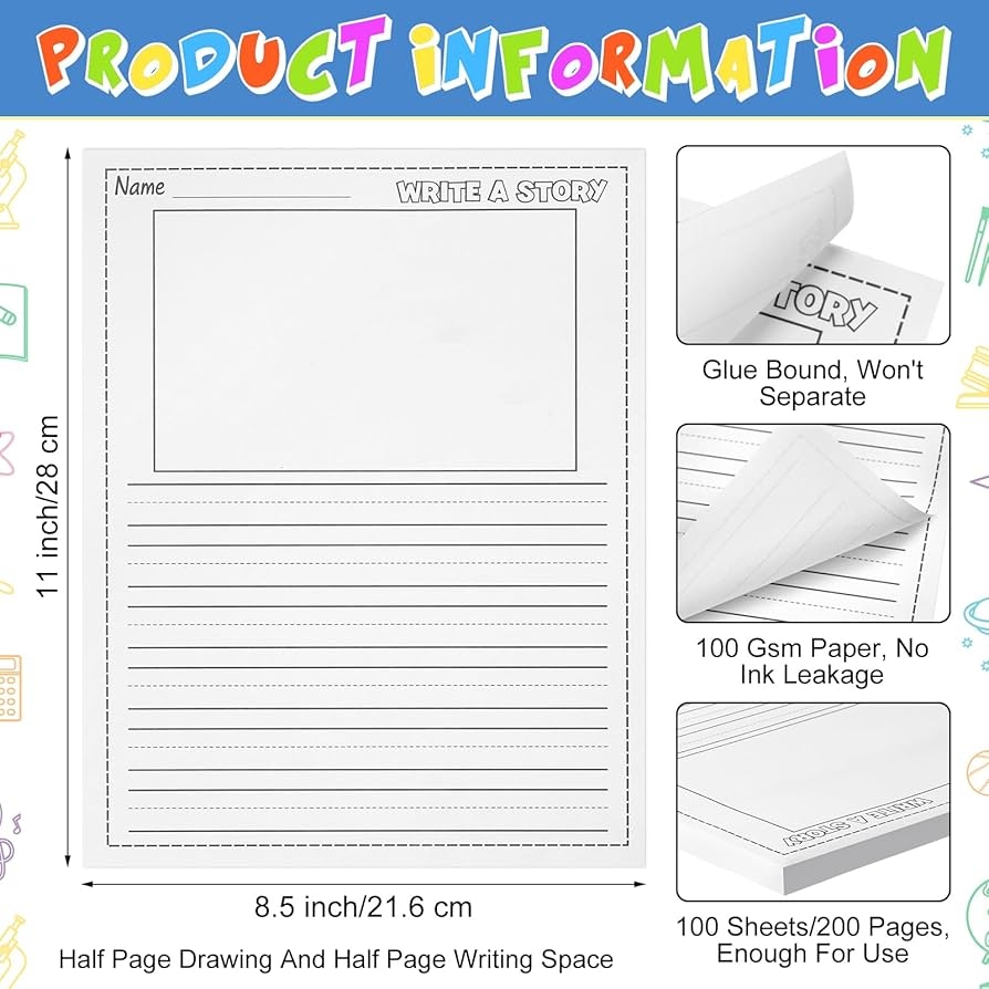 Amazon 100 Sheets Kindergarten Writing Paper Writing Paper For Kids Story Back To School Supplies Bulk Primary Notebook With Picture Space And Lines 8 5 X 11 Inches Handwriting Papers For Creating Office Products