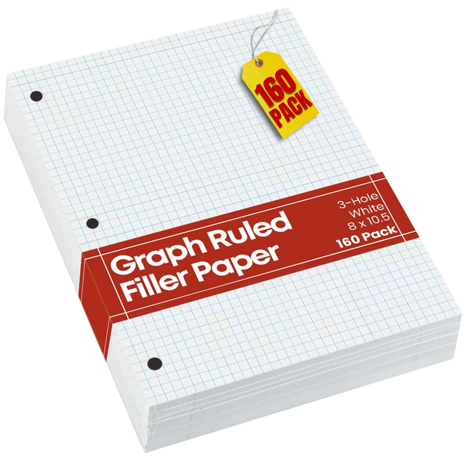 Amazon 1InTheOffice Binder Graph Paper Loose Leaf 3 Hole Small Graph Paper 8x10 5 White 160 Sheets Pack Office Products