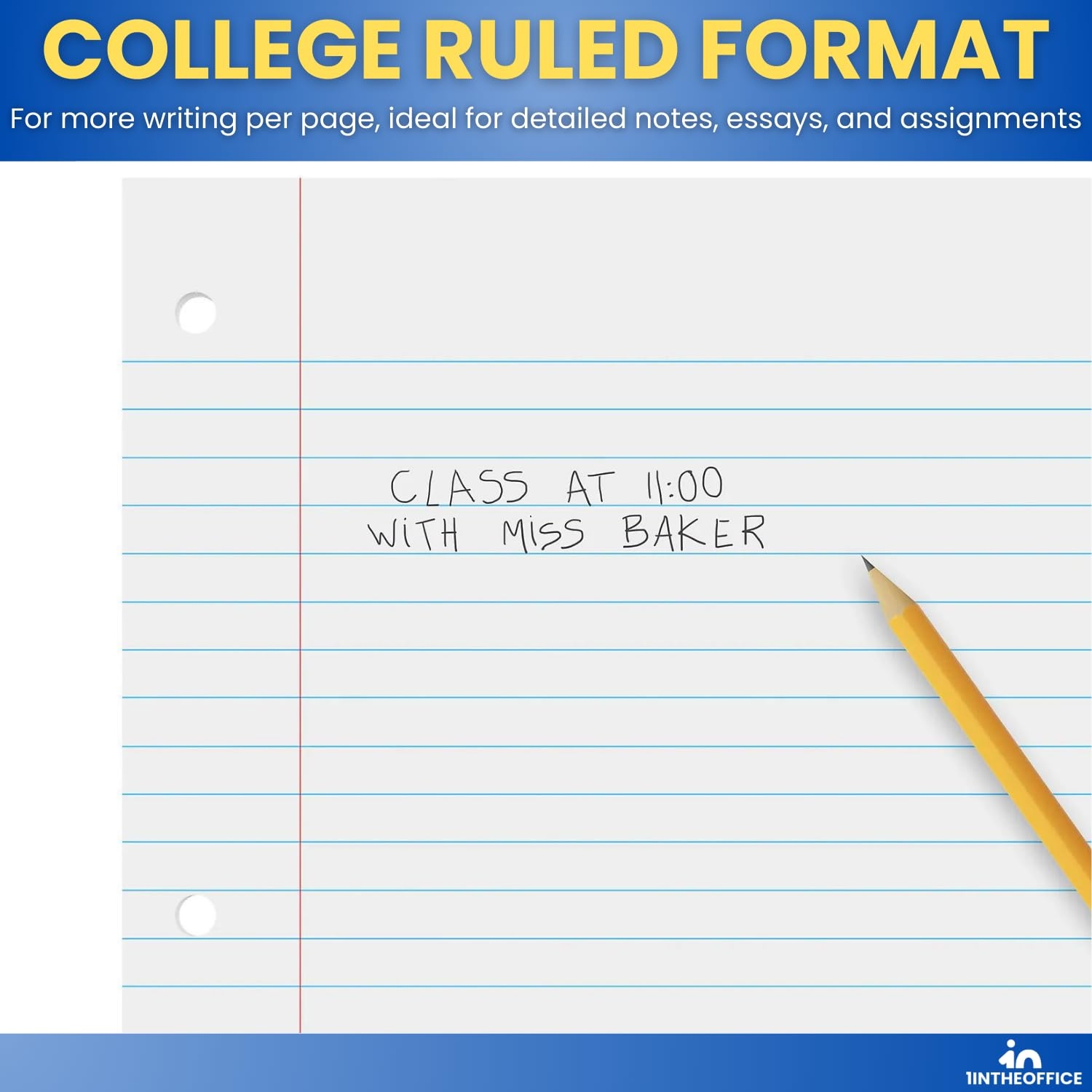 Amazon 1InTheOffice Loose Leaf Paper College Ruled Filler Paper Notebook Paper College Ruled 8 X 11 3 Hole Punched 400 Sheets Office Products