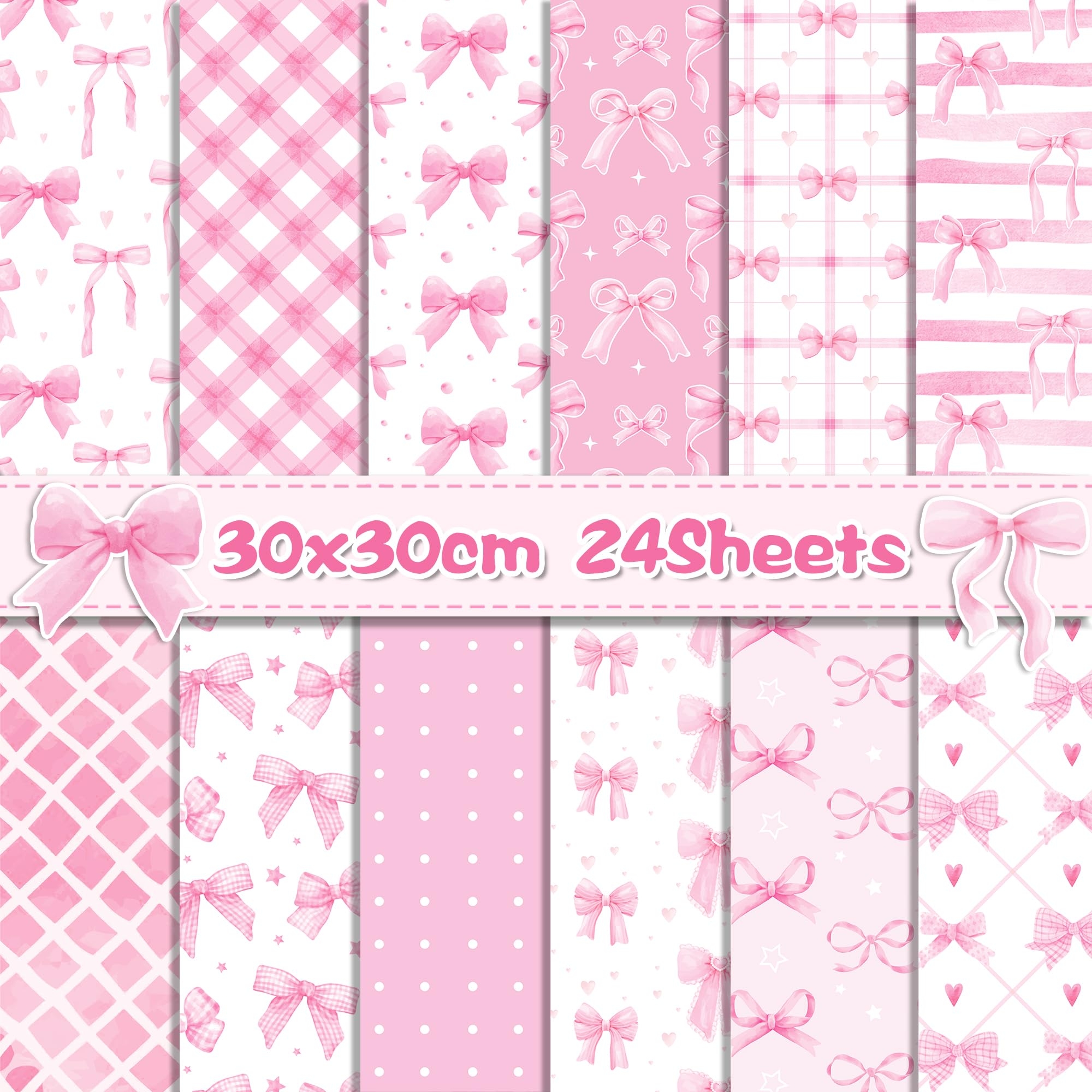 Amazon 24 Sheets Pink Bow Scrapbook Paper Pad 12 X 12 Pink Bow Pattern Paper Double Sided Bow Theme Patterned Decorative Craft Papers Folded Flat For DIY Background Card Making Scrapbooking 