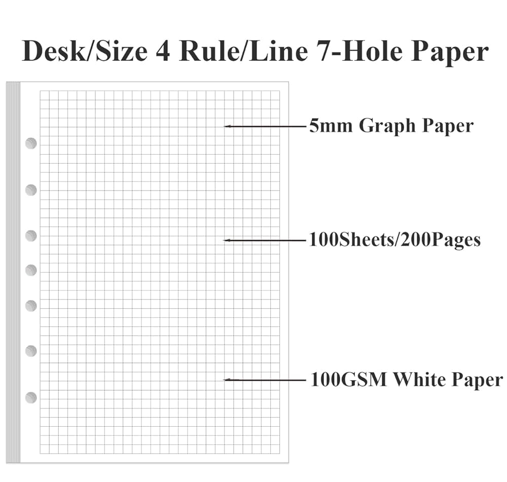 Amazon A5 Grid Refill Paper 7 Hole Graph Paper 100Sheets 200Pages Loose Leaf Grid Paper 100gsm White Paper 5 8 X 8 3 Office Products