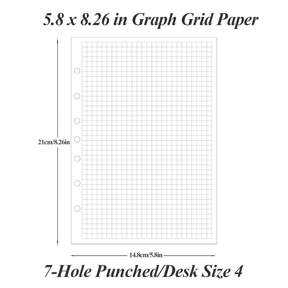 Amazon A5 Grid Refill Paper 7 Hole Graph Paper 100Sheets 200Pages Loose Leaf Grid Paper 100gsm White Paper 5 8 X 8 3 Office Products