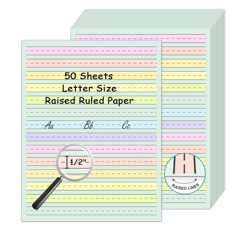 Amazon Handwriting Paper 8 5 x11 Colored Primary Writing Paper For Kids With ADHD 0 5 Spacing Multi Sensory Ruled Handwriting Tablet Dysgraphia Pad For 2nd Grade And Up 50 Office Products