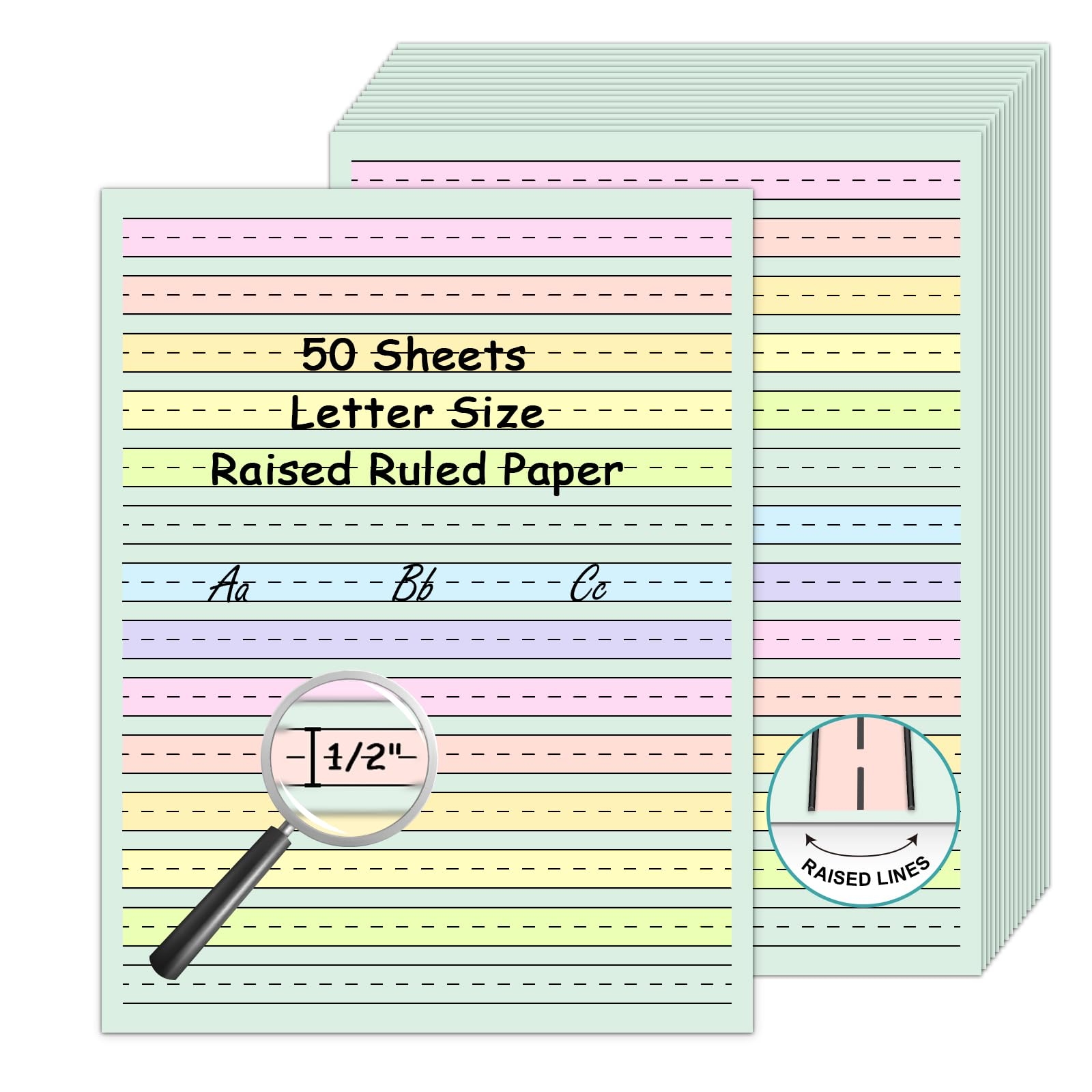Amazon Handwriting Paper 8 5 x11 Colored Primary Writing Paper For Kids With ADHD 0 5 Spacing Multi Sensory Ruled Handwriting Tablet Dysgraphia Pad For 2nd Grade And Up 50 Office Products