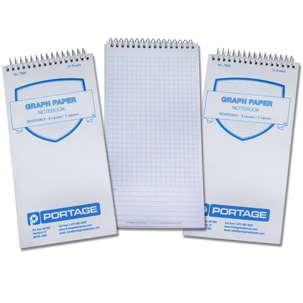 Amazon Portage Graph Paper Notebook Top Bound Spiral Grid Notepad Small Graph Notebook Writing Pad Grid Paper Reversible 4 Square 5 Square With Notes Template Extra Thick Cover For