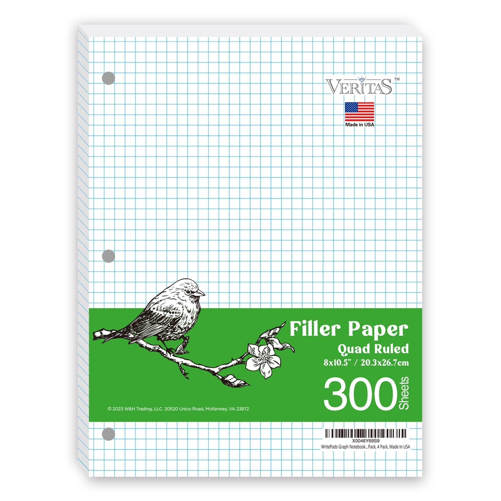 Amazon WritePads Graph Paper Loose Leaf Paper Standard 8 x10 1 2 4x4 Quad Ruled Notebook Paper 3 Hole Punched Filler Paper 3 Ring Binder Paper 300 Sheets Grid Paper Made In USA Office