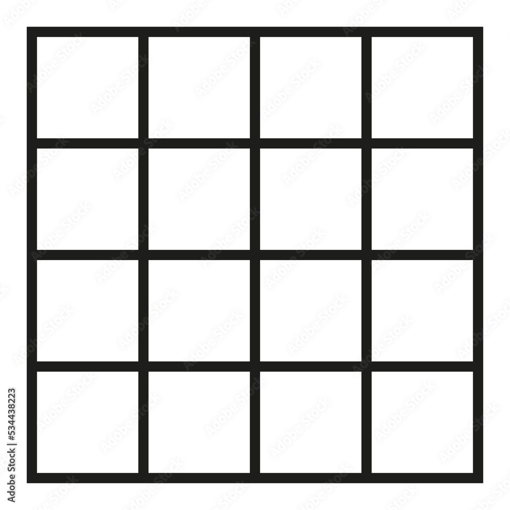 Black Outlined Square Divided In Sixteen Parts Into Sixteenths 4x4 Grid Isolated Png Illustration Transparent Background Asset For Overlay Montage Collage Presentation Business Concept Stock Illustration Adobe Stock