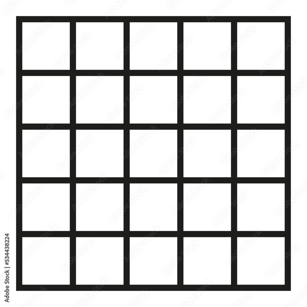 Black Outlined Square Divided In Twenty Five 25 Parts 5x5 Grid Isolated Png Illustration Transparent Background Asset For Overlay Montage Collage Presentation Business Concept Stock Illustration Adobe Stock