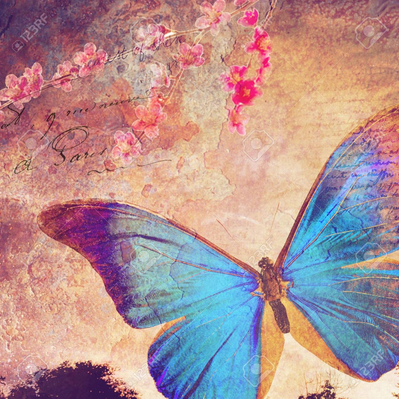 Blue Butterfly Background Old Paper Design Postcard Printable On Canvas Good For Scrapbooking Stock Photo Picture And Royalty Free Image Image 49207927 