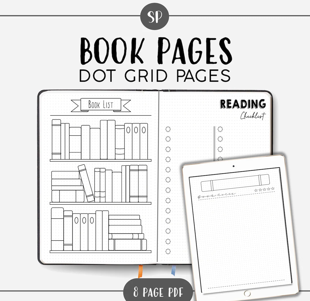 Bookshelf Journal Pages Bullet Planner Dot Grid Books Reading Printable Template A5 A4 US Letter Etsy