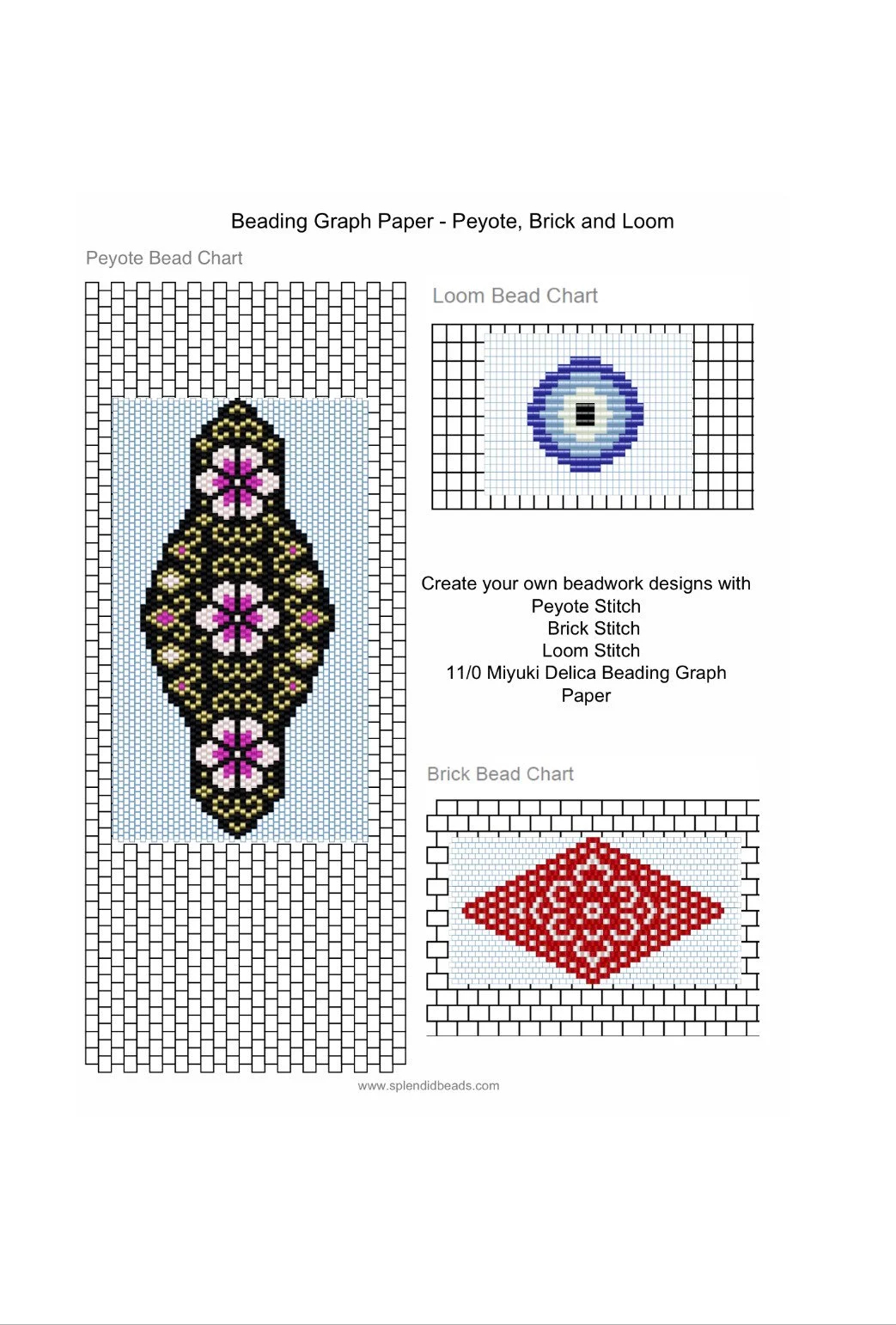 Brick Stitch Peyote Stitch And Loom Stitch Beading Graph Paper 11 0 Miyuki Delica Beading Graph Paper Pattern Sheet Printable PDF Charts Etsy