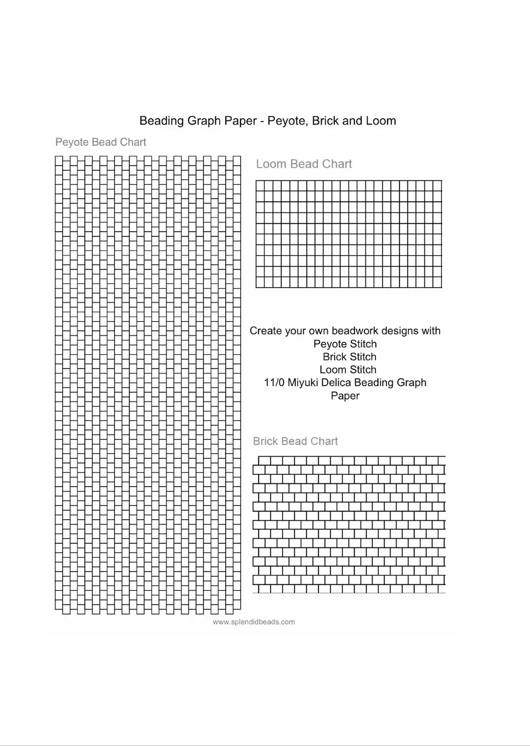 Brick Stitch Peyote Stitch And Loom Stitch Beading Graph Paper 11 0 Miyuki Delica Beading Graph Paper Pattern Sheet Printable PDF Charts Etsy