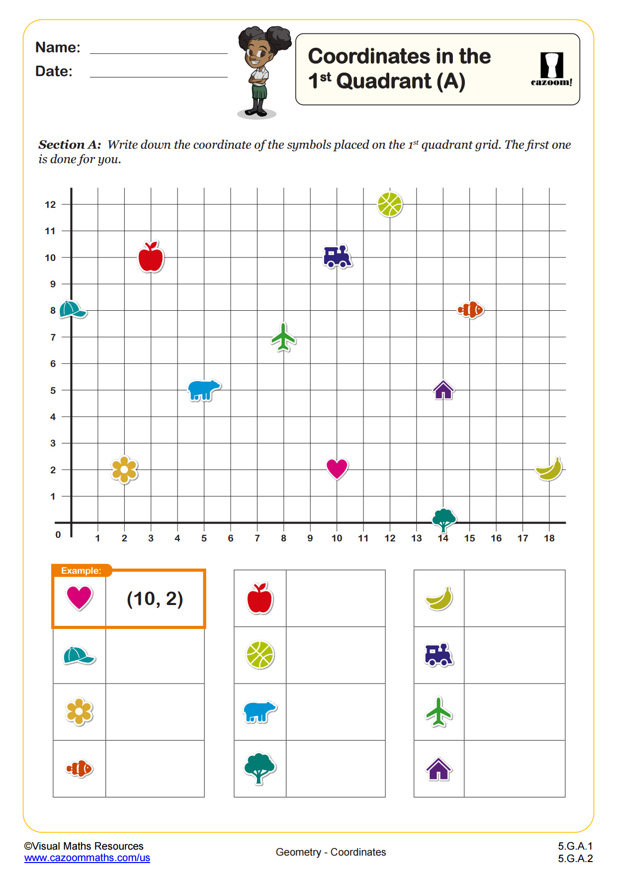 Coordinates In The First Quadrant A PDF Printable Geometry Worksheets