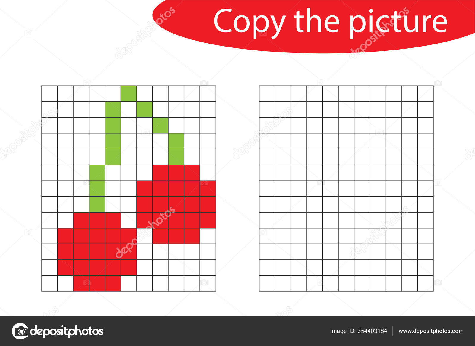 Copy The Picture Pixel Art Cherry Cartoon Drawing Skills Training Educational Paper Game For The Development Of Children Kids Preschool Activity Printable Worksheet Vector Illustration Stock Vector By olya by mail ru 354403184