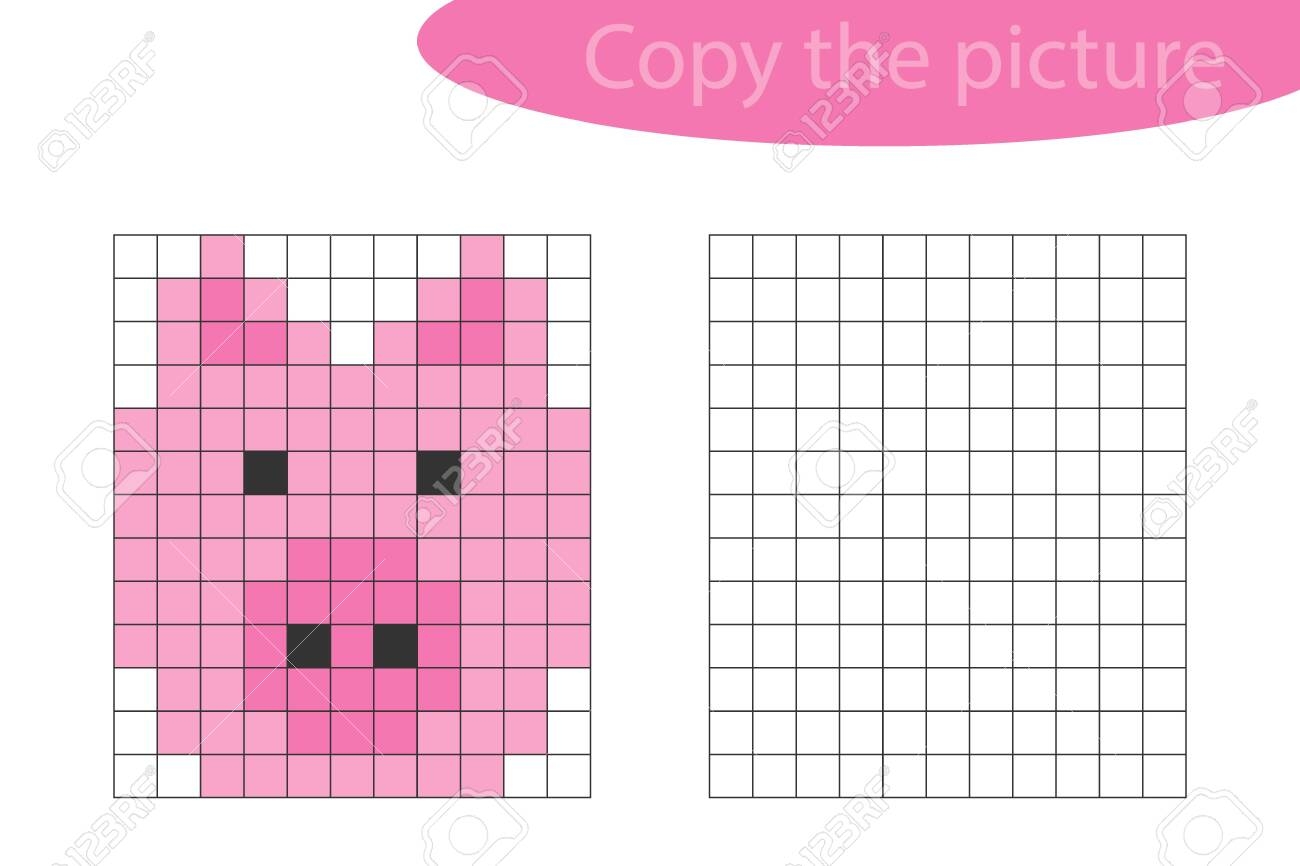 Copy The Picture Pixel Art Head Of Pig Cartoon Drawing Skills Training Educational Paper Game For The Development Of Children Kids Preschool Activity Printable Worksheet Vector Royalty Free SVG Cliparts Vectors And