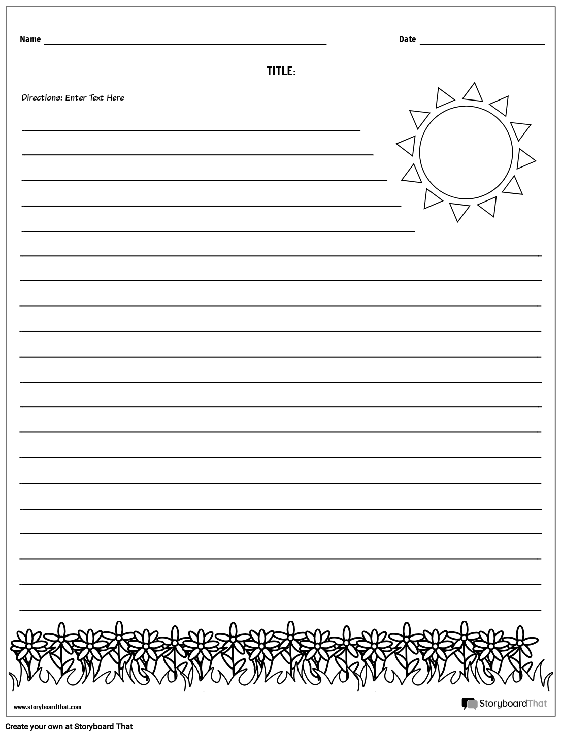 Creative Writing Worksheet Featuring Sun And Flowers