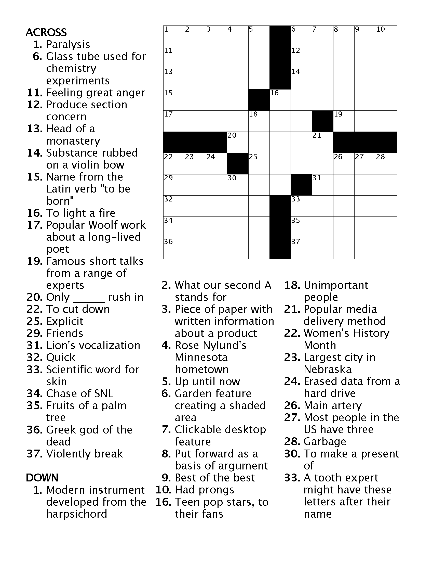 Crossword 10 Ann Arbor District Library