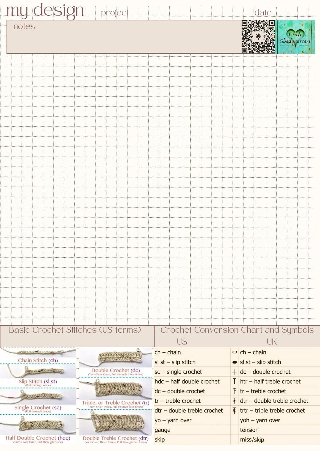 csq graph paper with crochet information printable
