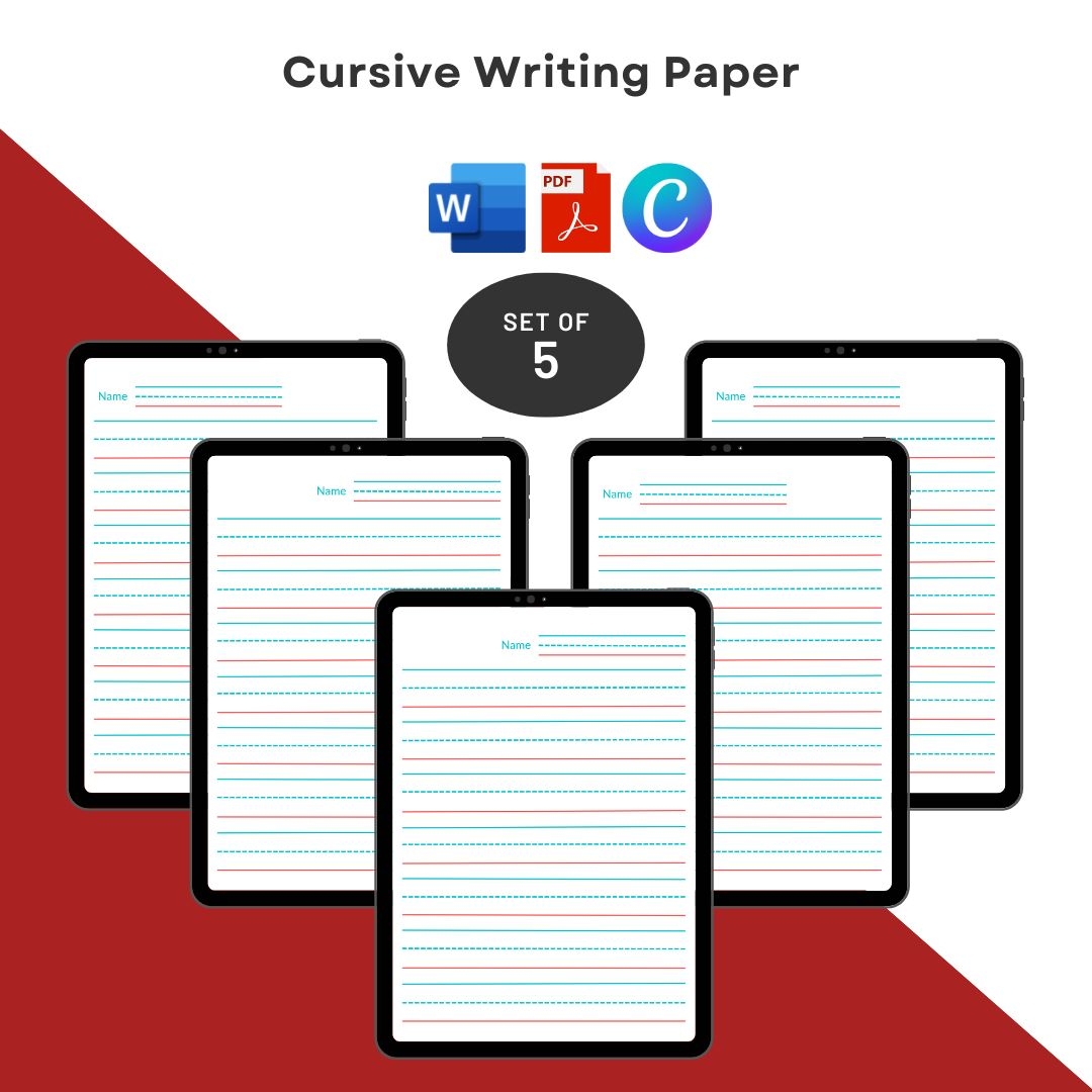 Cursive Writing Paper Template Printable PDF Word