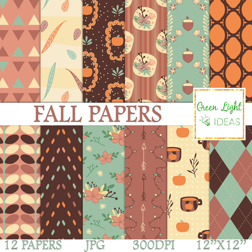 Fall Digital Papers Thanksgiving Backgrounds Autumn Scrapbook Papers By Green Light Ideas TheHungryJPEG