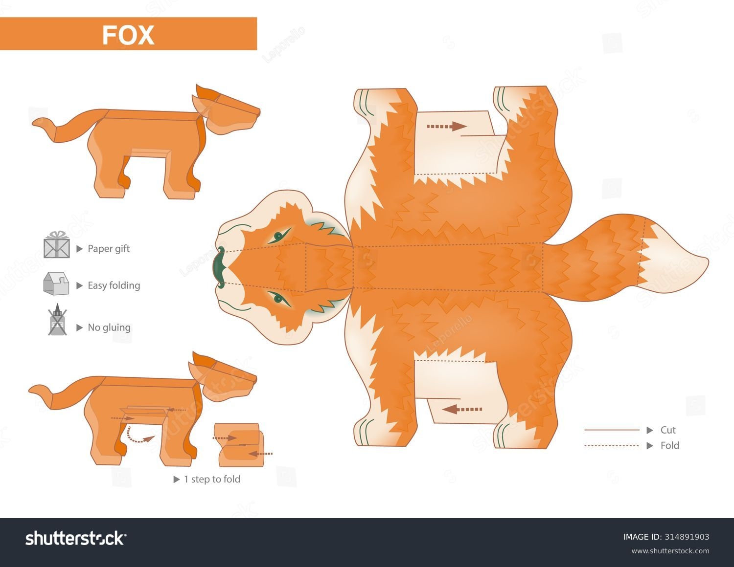 Fox Paper Model Cutouts Children Small Stock Vector Royalty Free 314891903 Shutterstock