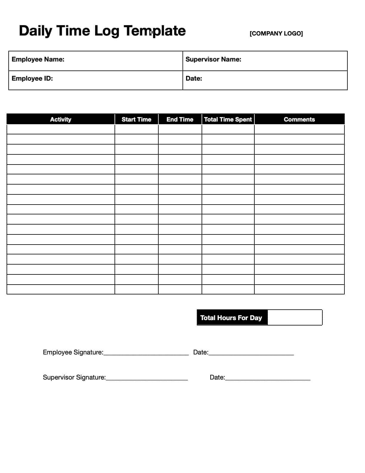 Free Time Log Templates Download Print In PDF Office GDocs 