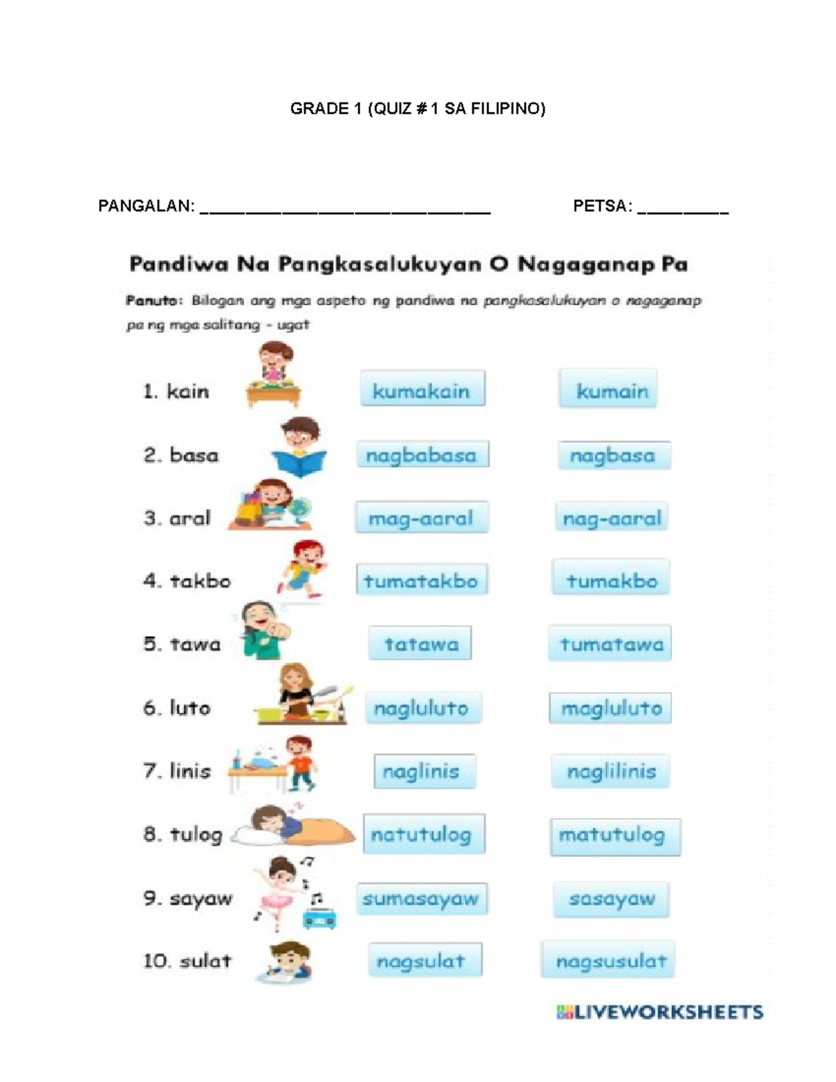 Grade 1 Quiz 1 Filipino Language Assessment Studocu