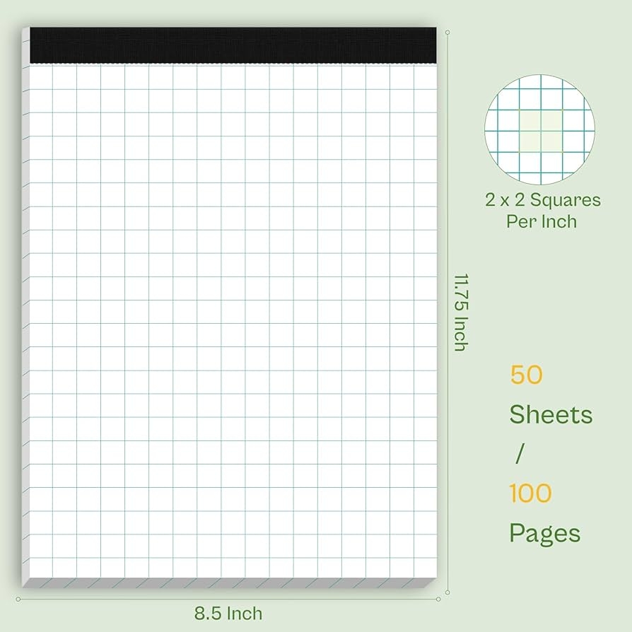 Grid Lined Paper 6 Pack 5x8 Graph Paper Notebooks 2x2 Grid Paper With Perforated Sheets 300 Total Sheets 1 2 Inch Graph Paper