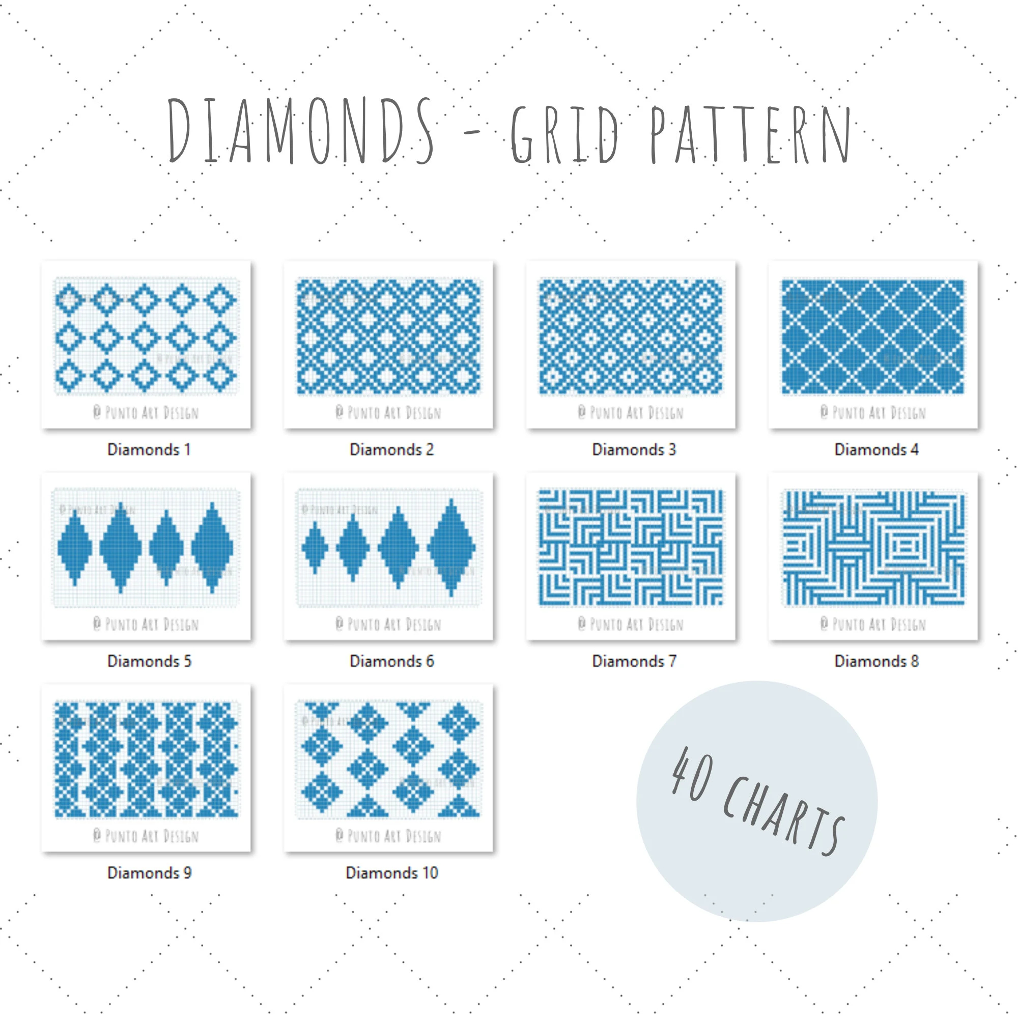 GRID PATTERN 40 CHARTS Diamonds Design Mosaic Crochet Pattern C2C Graphgan Graph Paper For Knitting Filet Tapestry Bag Blanket Rhombus Etsy