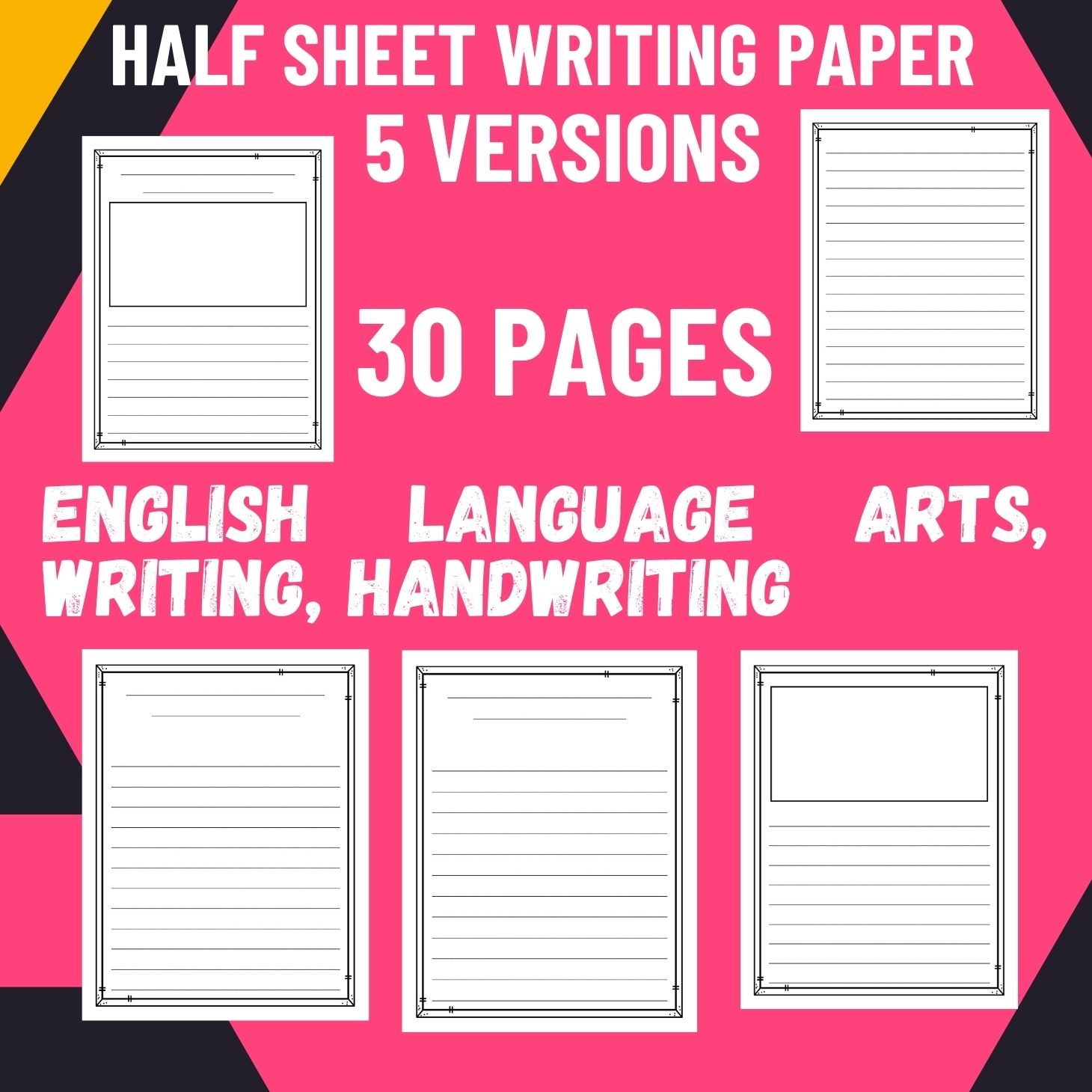 Half Sheet Writing Paper Blank Journal Templates 5 Pages 5 Designs Made By Teachers