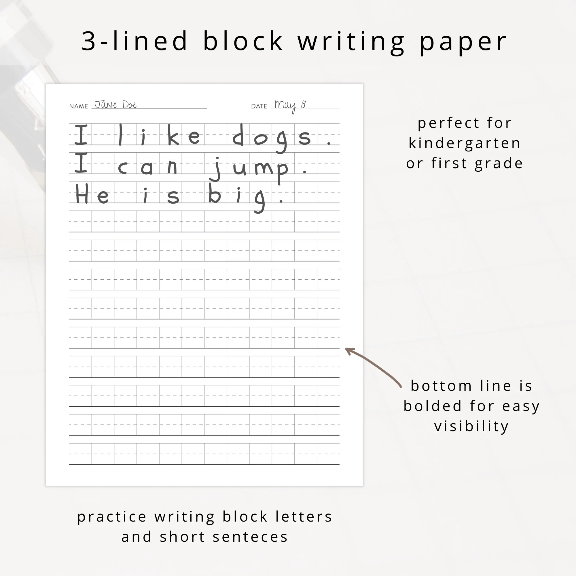 Handwriting Paper PDF For Sentence Writing Blank Printable Block Writing Practice Worksheet And Adaptive Paper For Students And Teachers Etsy