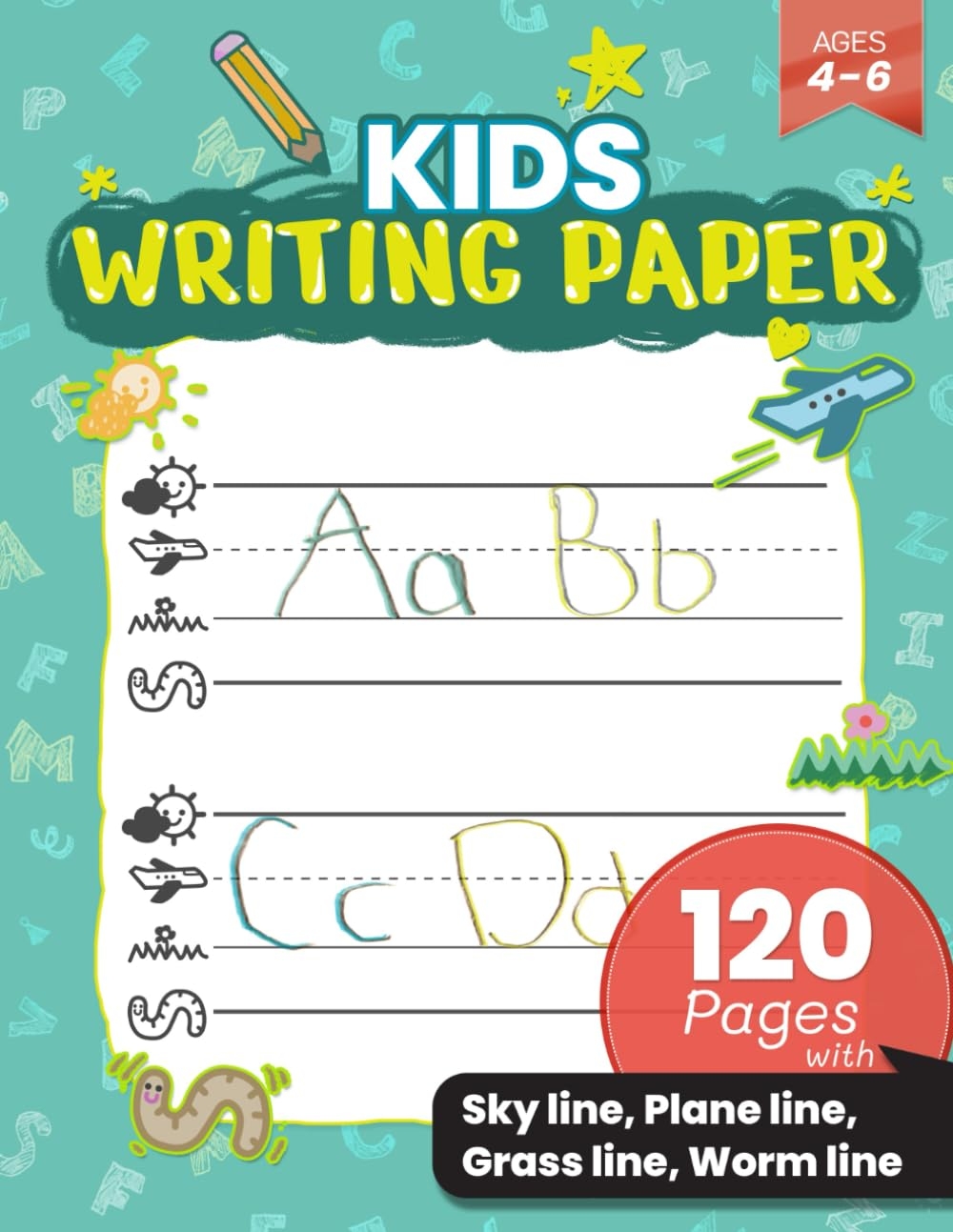 Kids Writing Paper 120 Pages Green Sky Line Plane Line Grass Line Worm Line Pre K Kindergarten And First Grade Kids Ages 4 6 Publishing JAMY 9798595476744 Amazon Books