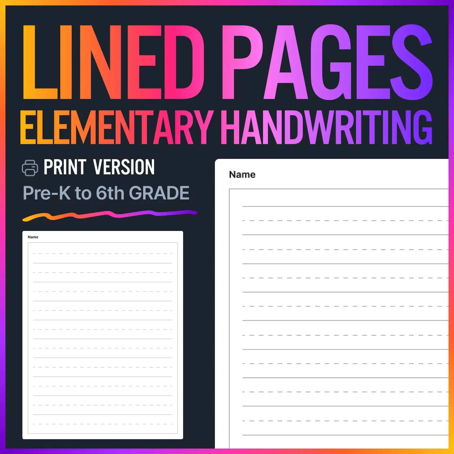 Lined Writing Paper For Elementary Handwriting Printable Templates For Pre K To 5th Grade Lekktura Store