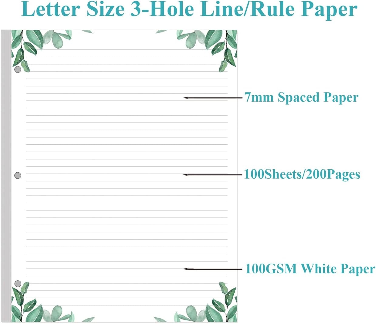 Loose Leaf Paper ZGMJ 100 Sheet 8 5x11 Lined 100gsm Acid Free Refill Paper Loose Leaf Paper Wide Ruled