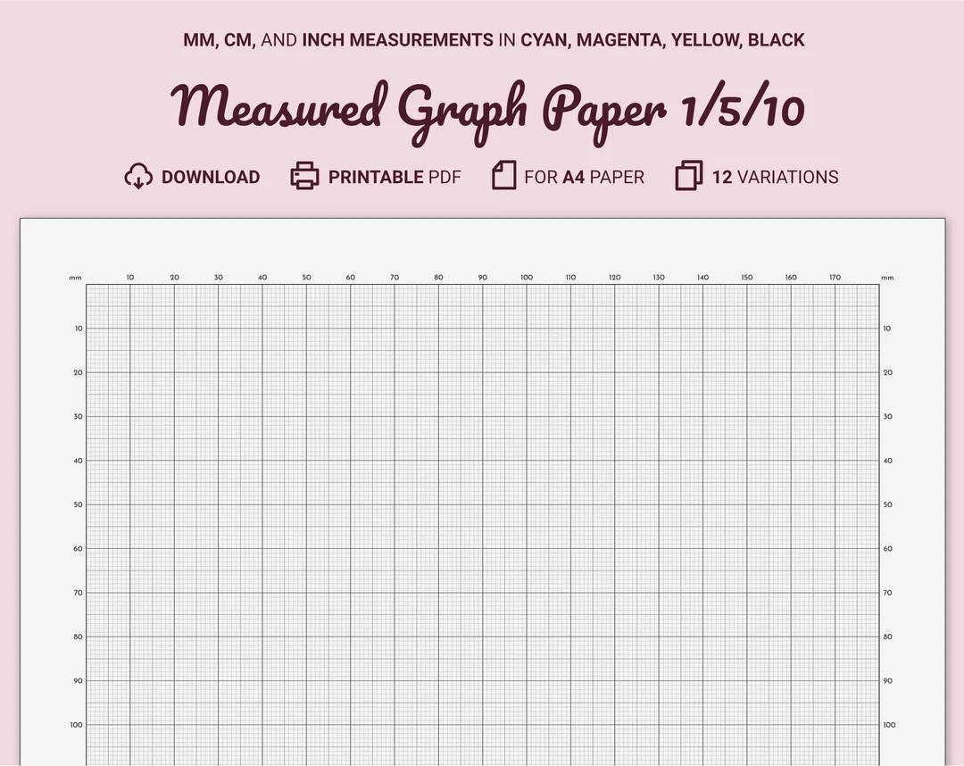 Measured Graph Paper Millimeters centimeters inches Printable A4 10 Mm Margin 1 5 10 Mm Guides Cyan magenta yellow black Etsy New Zealand