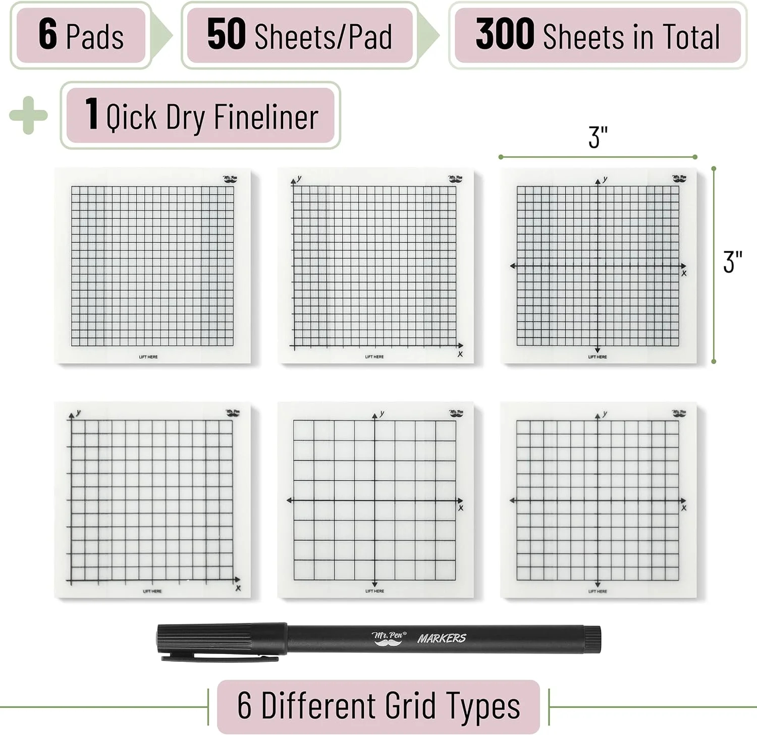 Mr Pen Transparent Graph Paper Sticky Notes 3x3in 6 Pads 300 Sheets Walmart